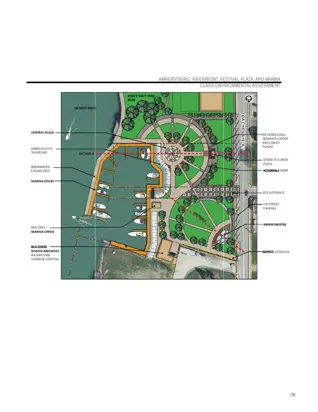Master plan showing plaza, transient boat docks, fishing pier and amphitheatre