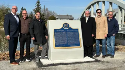 Town of Amherstburg staff and Council at the River Canard Bridge Plaque