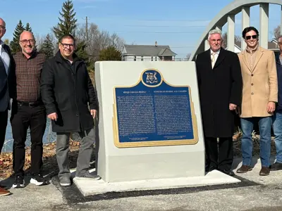 Town of Amherstburg staff and Council at the River Canard Bridge Plaque
