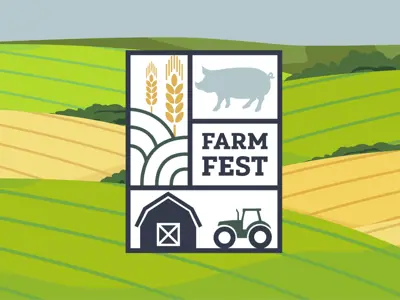 Farm Fest logo with a green field in the background