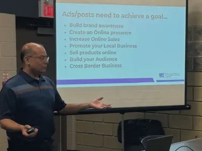 Wayne Sankarlal, Business Advisor at WE SBEC conducting Social Media Workshop during Ec Dev Week 2024