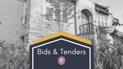 Bids and tenders with the Town of Amherstburg Crest and a photograph of the Amherstburg Library