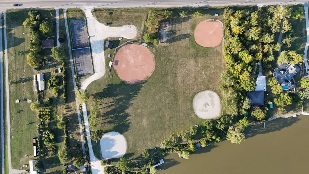 Drone view of entire park including waterfront