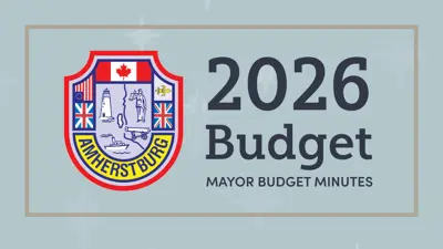 Town of Amherstburg Crest with the words 2026 Budget Mayor Budget Minutes