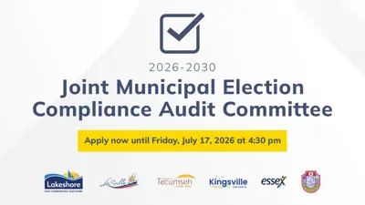 2026-2030 Joint Municipal Election Compliance Audit Committee. Apply now until Friday, July 17, 2026 at 4:30 pm