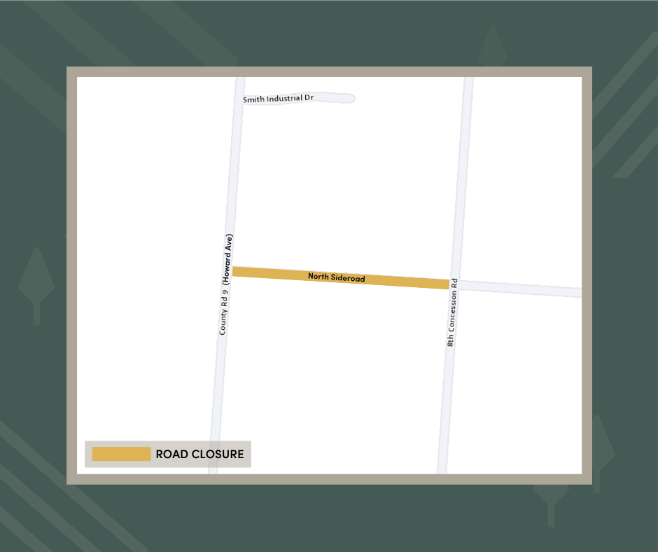 Road closure map featuring a closure on North Sideroad between County Road 9 and 8th Concession