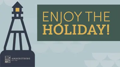 Enjoy the holiday with a lighthouse graphic and the Amherstburg logo
