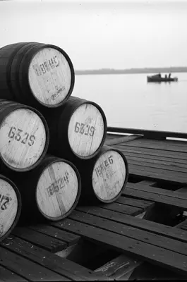 Whiskey Barrels on a dock