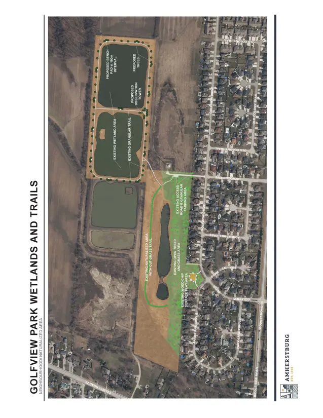 Master plan showing playground, trails, naturalized areas and greenspace