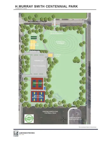 Master Plan showing hills, trails, sports courts and trees