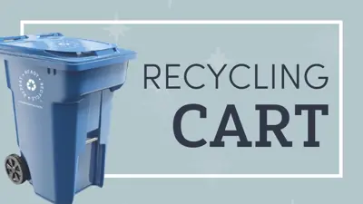 Recycling cart with an image of a large blue recycling cart on wheels