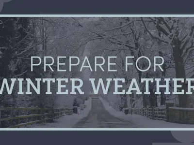 Prepare for winter weather with a winter snowy scene in the background