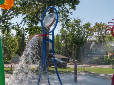 Splash pad in Toddy Jones Park with water flowing