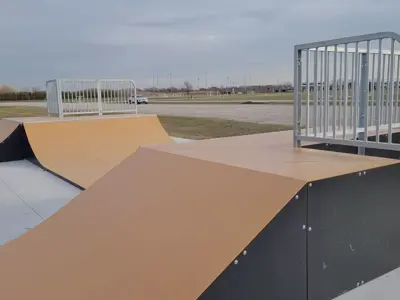 Picture of two skateboard ramps located at the Amherstburg Skate Park on Meloche Road