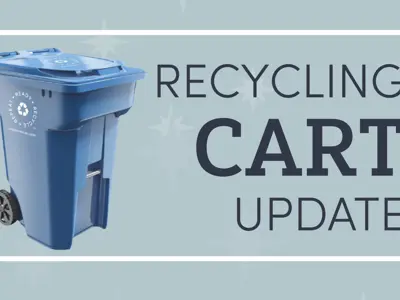 Recycling cart update with an image of a large blue recycling bin on wheels