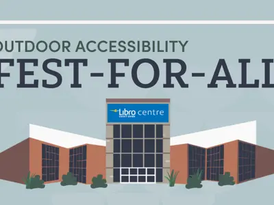 Outdoor Accessibility Fest-For-All with a graphic of the Libro Credit Union Centre