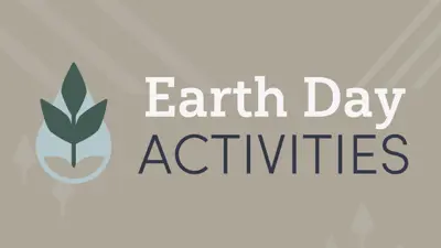 Earth day activities with a graphic if a raindrop surrounding a plant