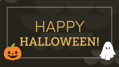 Happy Halloween with a graphic of a jack-o-lantern and a ghost