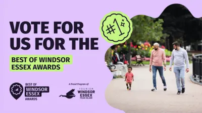 Vote us for the Best of Windsor Essex Awards with a picture of a family walking along the water in King's Navy Yard Park