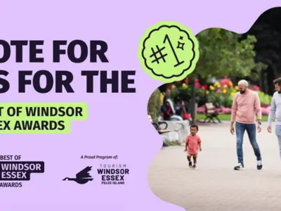 Vote us for the Best of Windsor Essex Awards with a picture of a family walking along the water in King's Navy Yard Park